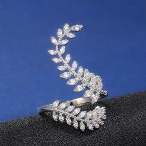 925 Sterling Silver CZ Marquis Adjustable Leaf Ring